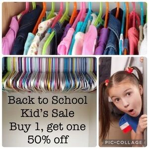 Back to school sale! All kids buy 1 get one 1/2 off Boys girls tops jeans jacket
